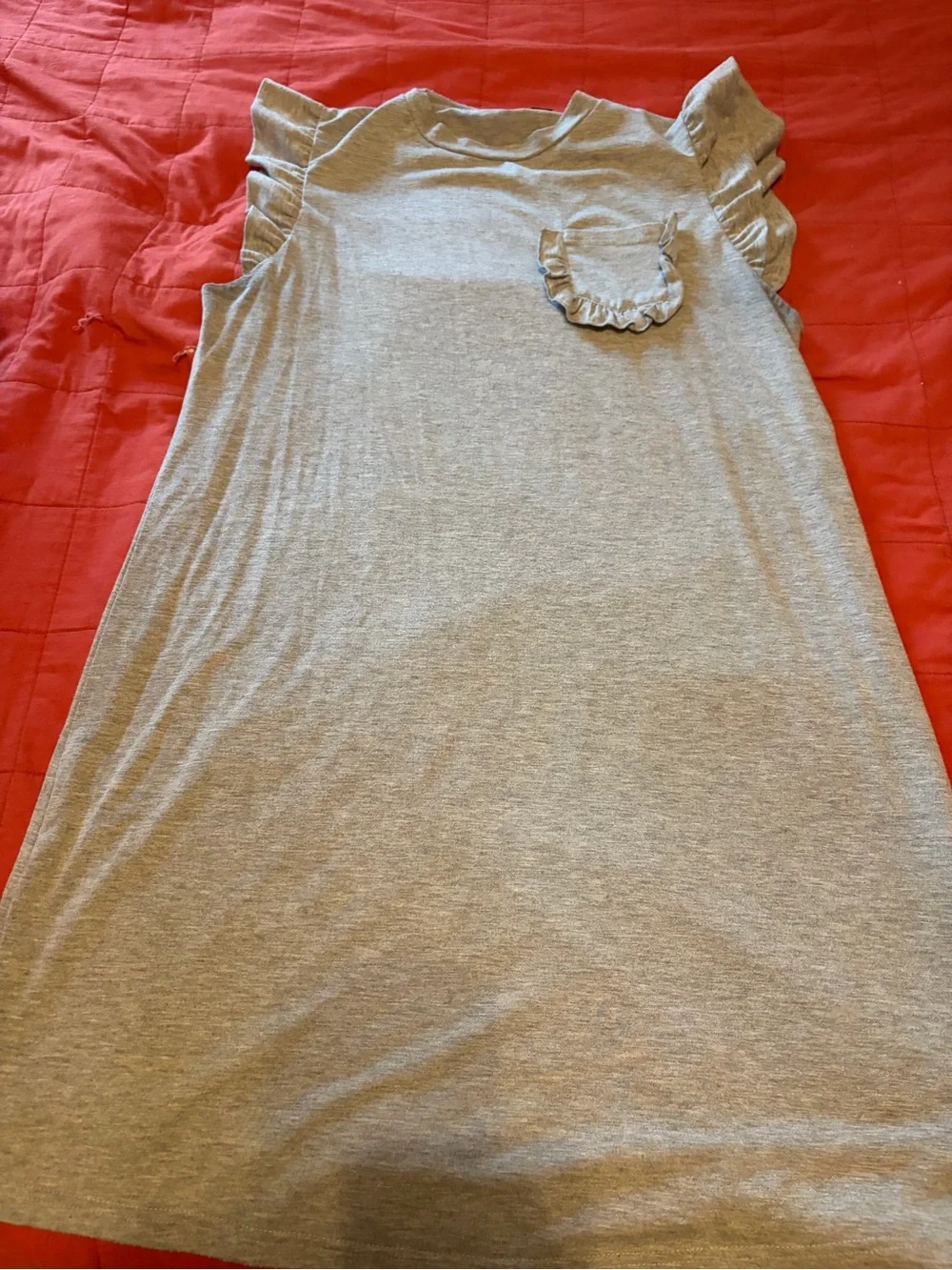 Teen Ruffle Sleeve Pocket Dress - Gray
